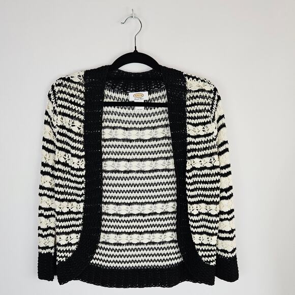 Talbots Sweaters - Talbots Small Hand Knit Crochet Pull Over Cardigan Sweater Black White Striped
